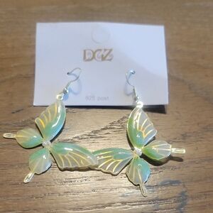 DGZ Elegant Green and Gold Butterfly resin 925 post pierced Earrings